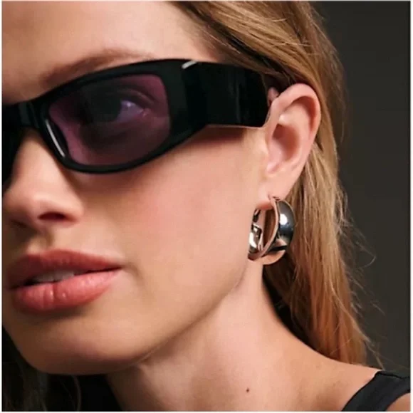 New! Anthropologie Cannes Silver Wide Hoop Earrings (1017) NWOT - Picture 2 of 5